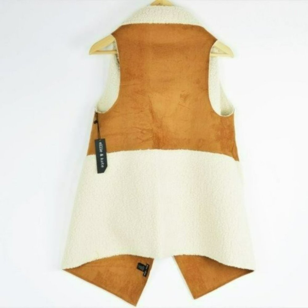 NWT Ellie & Kate Contrast Sherpa / Suede Open Front Relaxed fit Vest - Picture 5 of 5